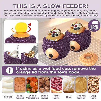 3 in 1 Large-Size Raspberry Dog Fillable Lick Treat Toy,Long-Lasting Ultimate Boredom Buster, Kibble Dispenser Food Ball & Dogs Chew Toys BPA-Free