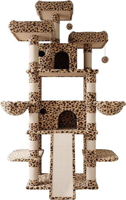 SHA CERLIN 81 Inches Extra Large Cat Tree for Indoor Adult Cats/XXL Big Cat Tower with Condo/Cozy Perches/Sisal Scratching Posts and Hammocks/Activity Center/F80/Heavy Duty/Leopard Print