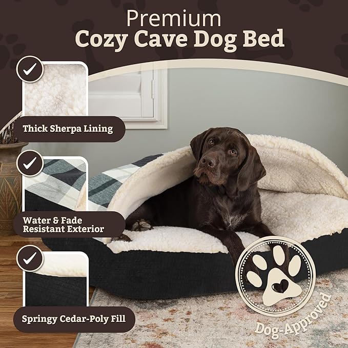 Snoozer Pet Products Luxury Rectangle Cozy Cave, Wag Collection, Small, Barkely Black Diamond