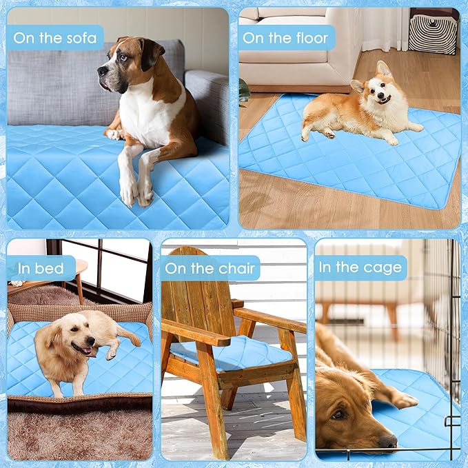 Cooling Blanket for Dogs, Dog Cooling Mat & Bed, Q-MAX>0.42- Lightweight, Durable & Breathable Pet Throw for Sofa, Car and Furniture Protector, Reversible Design, Easy to Clean, 60"x80", Blue