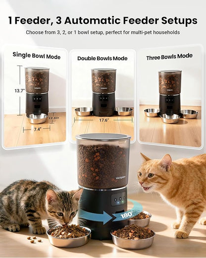 Automatic Cat Feeder for 3 Cats, 6L/25 Cup Cat Food Dispenser with Strong Anti-Jam System, Dual-Effect Desiccant, Smart WiFi App Control Pet Feeder, Automatic Dog Feeder, Gifts for Christmas
