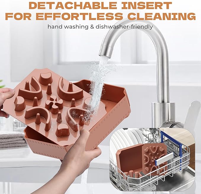 UPSKY Slow Feeder Dog Bowl, 2-in-1 Raised Dog Bowl with Anti-Choking Maze Puzzle, 2-6 Cups Pet Food for Small & Medium Breeds, Interactive Pet Feeder to Slow Eating, Reduce Boredom Pink