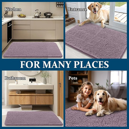 OLANLY Dog Door Mat for Muddy Paws 32x20, Absorbs Moisture and Dirt, Absorbent Non-Slip Washable Doormat, Quick Dry Chenille Mud Mat for Dogs, Entry Indoor Entryway Carpet for Inside Floor, Deep Plum