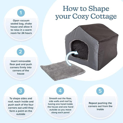 Dog House - Indoor Dog House with Removable Sherpa Cushioned Pad - Pet Bed for Small Dogs, Cats, or Kittens - Dog Houses by PETMAKER (Gray)