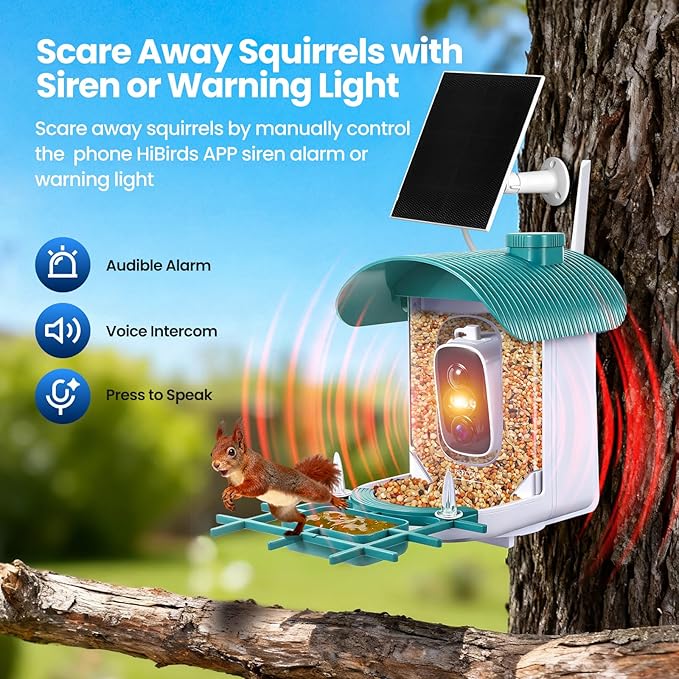 Smart Bird Feeder with Camera Solar Powered : 2K HD Live View, AI Bi rd Identification ＆ Instant Alerts, Weatherproof Smart Camera Bird Houses for Outside Garden - Gifts for Women, Green
