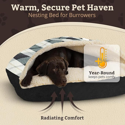 Snoozer Rectangle Cozy Cave Dog Bed - Indoor Dog Bed with Cover Cave, Covered Calming Burrow for Medium & Large Sized Pets with Blanket Attached, Enclosed, Washable Cover -Large, Barkley Black Diamond