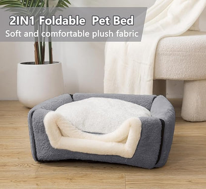 Cat Bed for Indoor Cats，Foldable cat cave，Anti-Slip & Water-Resistant Bottom，cat Houses for Indoor Cats or Small Dogs, Kitten Tent, Rabbit Bed，2 in 1 pet Bed (Dark Grey)