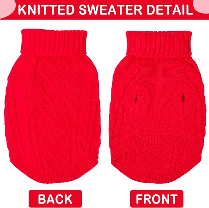 Dog Sweaters for Small Dogs Knit Dog Christmas Outfit Warm Winter Doggy Clothes Girl Chihuahua Clothes for Cold Weather Turtleneck Puppy Sweater Xmas Pet Cat Clothing (Red,S)