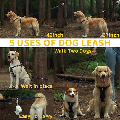 Dog Harness, No Pull Dogs Harness and Multi-Function Leash Set for Medium Dogs Easy Walk Everyday Adjustable Soft Dog Vest Harness Fashionable Dog Accessories Blue-Button-Slim Large