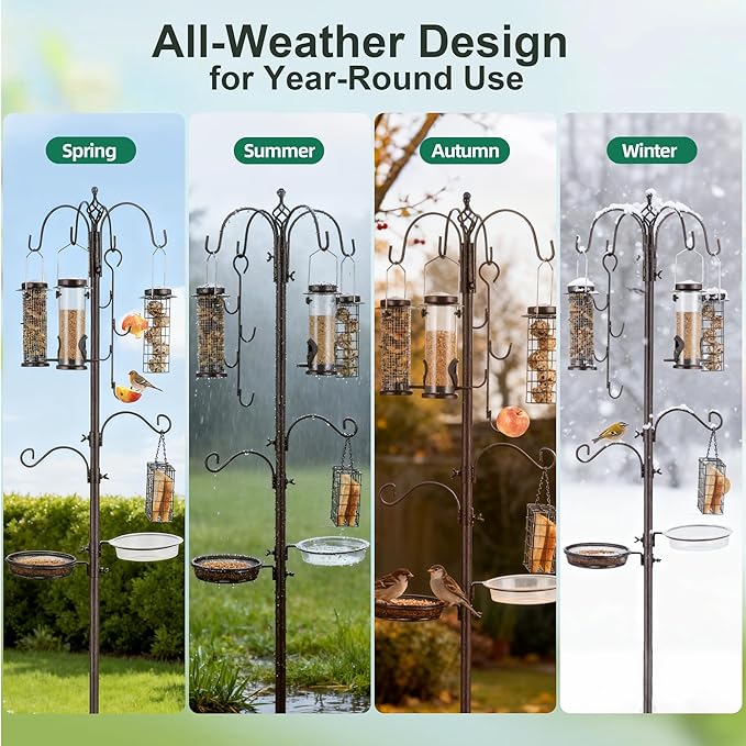 Bird Feeding Station Kit Pole Wild Bird Feeder Hanging Planter Hanger Multi Feeder Hanging with Metal Suet Feeder Bird Bath for Attracting Wild Birds