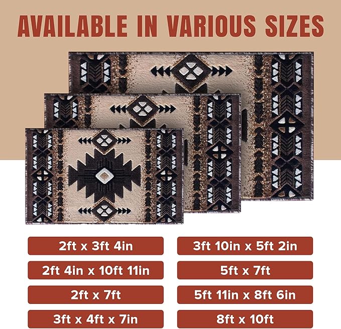 YHSF South West Native American Area Rug C318 - Easy Clean, Thick, Soft, Durable Native Tribal American Indian Inspired Rug for Bedroom/Living Room and More - Berber, 2 ft 4 in x 10 ft 11 in