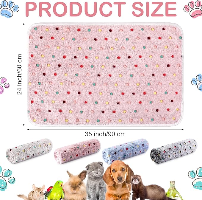 Reginary 4 Pcs Waterproof Guinea Pig Blankets Washable Small Animal Fleece Bedding Guinea Pig Cage Liners Reusable Training Pads Pet Pee Pad Sleep Mat for Hamster(Colorful Dot,35 x 24 Inch)