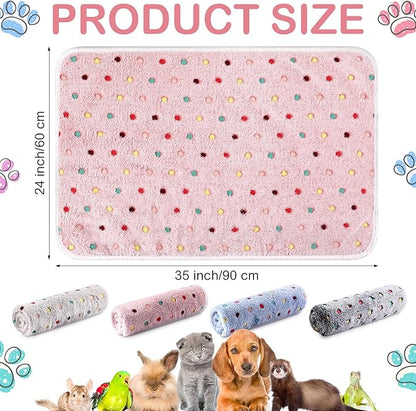Reginary 4 Pcs Waterproof Guinea Pig Blankets Washable Small Animal Fleece Bedding Guinea Pig Cage Liners Reusable Training Pads Pet Pee Pad Sleep Mat for Hamster(Colorful Dot,35 x 24 Inch)