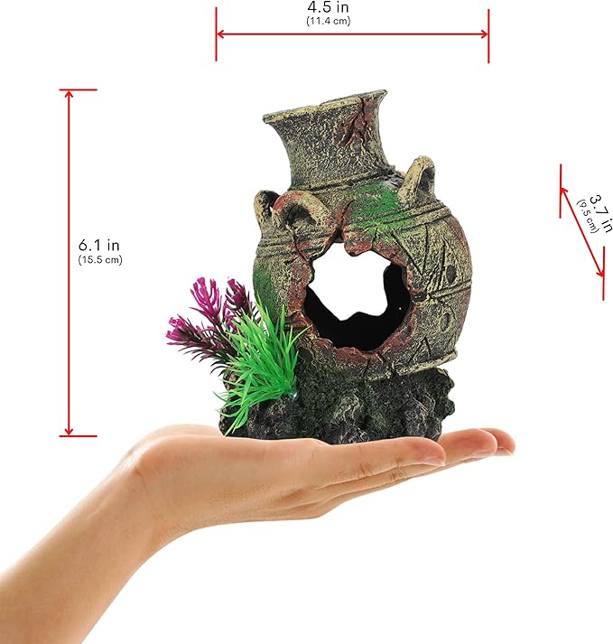 UNEAK - Aquarium Decorations Big Cave Fish Tank Large Vase Jar Jug Sunken Ornament Landscaping Rocks Saltwater Freshwater Small & Medium Fish Garden Pond Ornaments Resin
