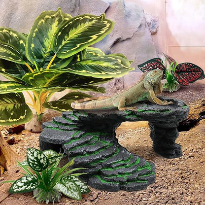 Moonorange Reptile Artificial Plants, Terrarium Plants Decorations Supplies, Aquarium Fish Tank Plant, Amphibian Habitat Hideout Tank Accessories(L Set-3pcs/C)