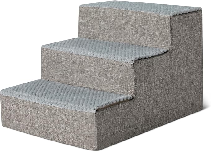 Amazon Basics Dog Steps,14.4" H, 3-Step Dog Stairs for Bed Couch and Sofa, Non-Slip Bottom Pet Stairs for Indoor Dogs and Cats, Grey