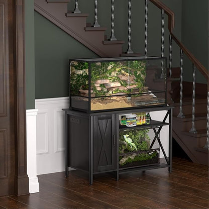 Herture 40-120 Gallon Reptile Tank Stand with Power Outlet, Terrarium Stand with Storage Cabinet, 48" X 24" Tabletop, Reptile Terrarium,Turtle Tank Black PG08XYB