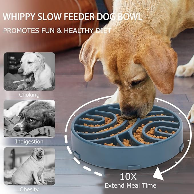 WHIPPY Slow Feeder Dog Bowls Anti-Choking Maze Dog Food Bowl Anti-Slip Interactive Dog Puzzle Feeder Dog Bowl Pet Bowl for Large Medium Dogs,Dark Blue