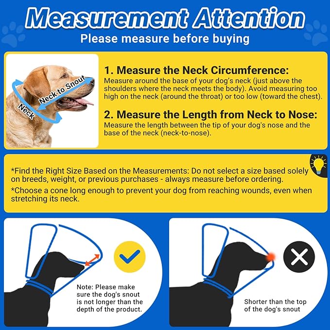 Dog Cone to Stop Licking, Clear Recovery Collar with Detachable Zipper, Sturdy Elizabethan Collar for Large Medium Small Dogs, Soft Adjustable Cone After Surgery Patented, Blue M