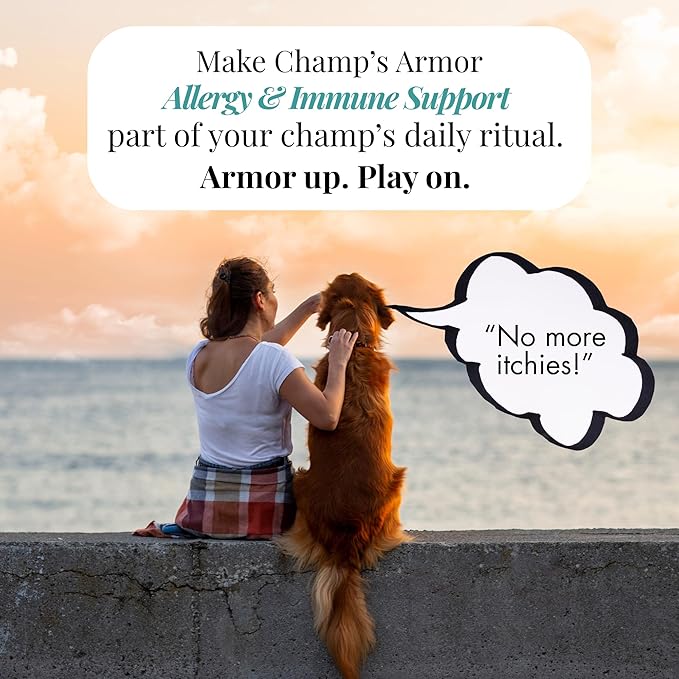 Champ's Armor Allergy & Immune Soft Chews for Dogs. Daily Support for Itchy Skin, Immune Health, Seasonal Allergies. W/Colostrum, Salmon Oil, Probiotics, Quercetin, Turmeric. 120 ct.