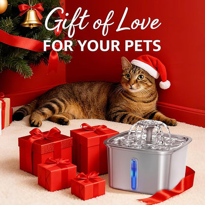 Veken Innovation Award Winner Stainless Steel Cat Water Fountain, 95oz/2.8L Automatic Pet Fountain Dog Water Dispenser with Replacement Filters & Silicone Mat, Gifts for Christmas, Cats, Dogs (Silver)