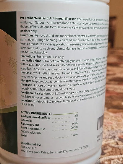 Antifungal and Antibacterial Wipes for Dogs & Cats, Dog Yeast Infection Treatment Wipes, All Natural Grooming Wipes for Cleaning, Help with Hot Spots, Ringworm, and Skin Infections, 80 Count