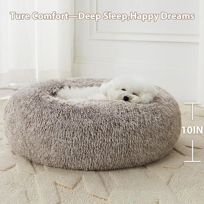 WNPETHOME Donut Dog Beds Large Sized Dog,Anti-Anxiety Caming Large Pet Bed,Fluffy Faux Fur Plush Puppy Bed，Warming Cozy Soft Round Bed for Pet, Cat Cuddler Cushion