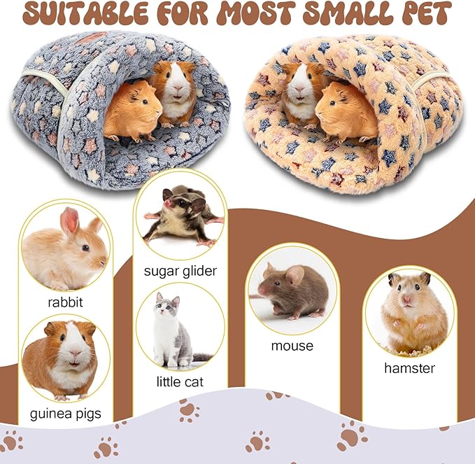 Wenqik 2 Pcs Guinea Pig Hideouts Washable Bunny Bedding Cuddle Warm Small Pet Sack Supplies Portable Pet Carrier Cage Nest Guinea Pig Accessories for Cage(Blue, Khaki,Star)