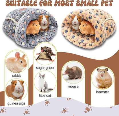Wenqik 2 Pcs Guinea Pig Hideouts Washable Bunny Bedding Cuddle Warm Small Pet Sack Supplies Portable Pet Carrier Cage Nest Guinea Pig Accessories for Cage(Blue, Khaki,Star)