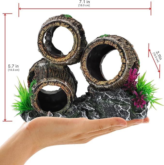 UNEAK - Aquarium Decorations Three Stacked Broken Barrels Fish Tank Decoration Ornament Landscaping Over Rocks Cave Saltwater Freshwater Small & Medium Fish Garden Pond Ornaments Resin