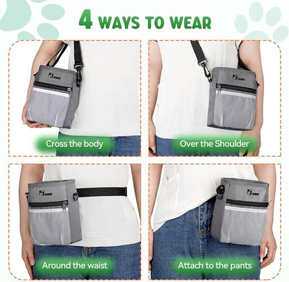 BARKIE Dog Treat Pouch and 2 Dog Training Clickers with Dog Positive Reinforcement Training Booklet (Grey)