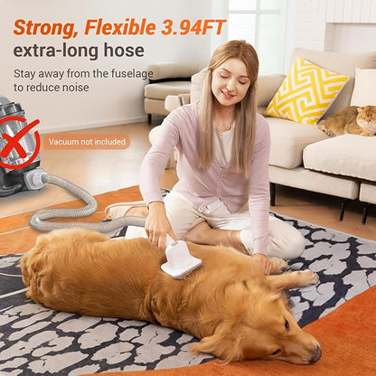 Afloia Dog Brush Vacuum Attachment - Pet Grooming Tool for Dogs & Cats (Vacuum Not Included), Compatible with 1-1.5" Round Port Vacuums (Dyson,Bissell,Eureka,Dirt Devil), with Extension Hose (White)