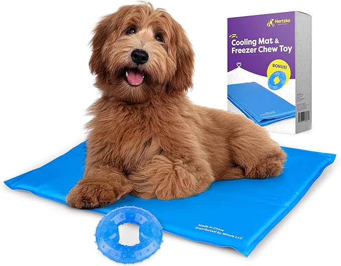 Hertzko Dog Mat & Chew Toy Set – Gel Pad with Innovative Gel Technology – Portable, Non-Toxic Pet Mat for Small to Medium Dogs & Cats up to 55 lbs – Ideal for Hot Days, Indoor & Outdoor Use