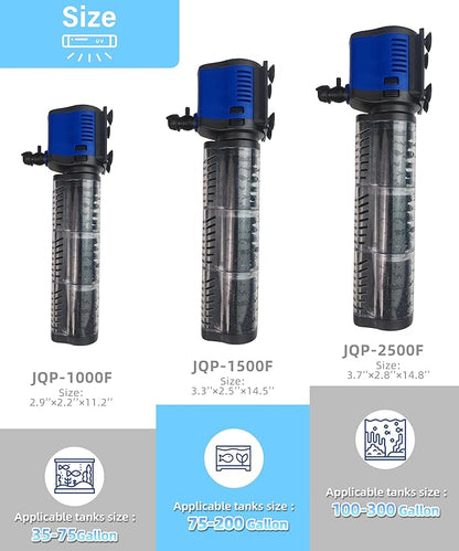 COOSPIDER Pond Filter for 100-300 Gallon, 660 GPH Powerful Filtration Pond Pump, Submersible Canister Filters for Fish Turtle Tank, Cold Plunge, Clear Wavemaker Oxygen Supply, Dry Burning Protection