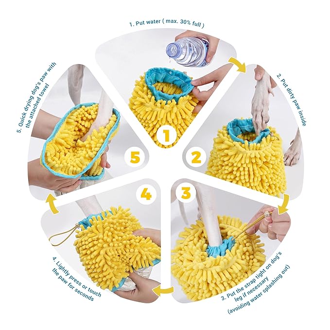 ETIAL 2-in-1 Dog Paw Cleaner & Dryer Cup with Built-In Towel, Portable Pet Foot Cleaning Washer for Mud, Dirt, Sand, and Water, Machine Washable, Foldable Design for Travel (L)