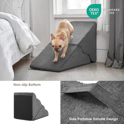 EHEYCIGA Curved Foldable Dog Stairs Ramp for High Beds 19.7" H, 4-Step Dog Steps for Small Dogs and Cats, Pet Stairs for High Bed Climbing, Non-Slip Balanced Pet Step Indoor, Grey