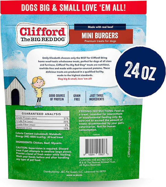 Clifford The Big Red Dog Soft Training Treats for Puppies and Dogs – Healthy, High Protein, Grain Free, Soft Puppy Treats for Small Dogs and Large – Real Beef Mini Burger Bites – 24oz