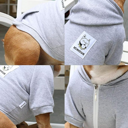 iChoue French Bulldog Frenchie Clothes Hoodies for Dogs Pug English Boston Terrier Bully Pitbull Corgi Sweatshirt Sweater Clothing - Grey/XLarge
