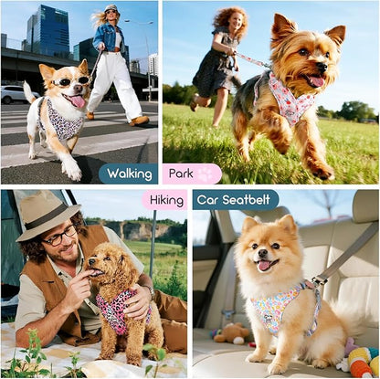 Pawaboo Small Dog Harness and Leash Set, Puppy Harness X-Frame No Pull No Choke, Dog Vest Harnesses Adjustable for Small Medium Sized Dogs,Soft Breathable Pet Harnesses for Walking, S, Pink Flowers