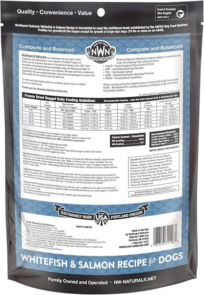 Northwest Naturals Freeze-Dried Whitefish & Salmon Dog Food - Bite-Sized Nuggets - Grain-Free, High-Protein, Raw Diet, Human-Grade Ingredients, All Natural, Omega-3 for Skin & Coat, Made in USA, 25 Oz