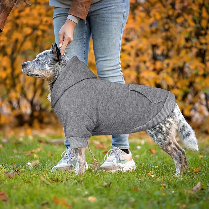 Dog Hoodie Sweater Solid Soft Brushed Fleece Dog Clothes with Pocket(Grey-XXL)