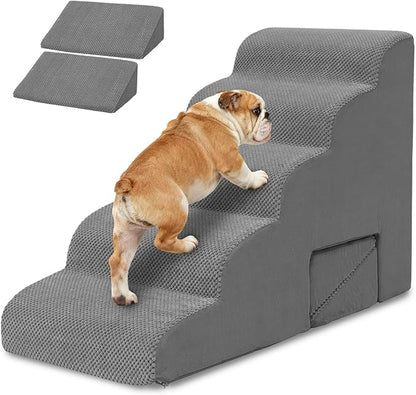 Dog Stairs for Small Dogs and Cats, 5 Tier Dog Steps for Bed and Couch, 23" H Non-Slip Foam Pet Stairs, Gray