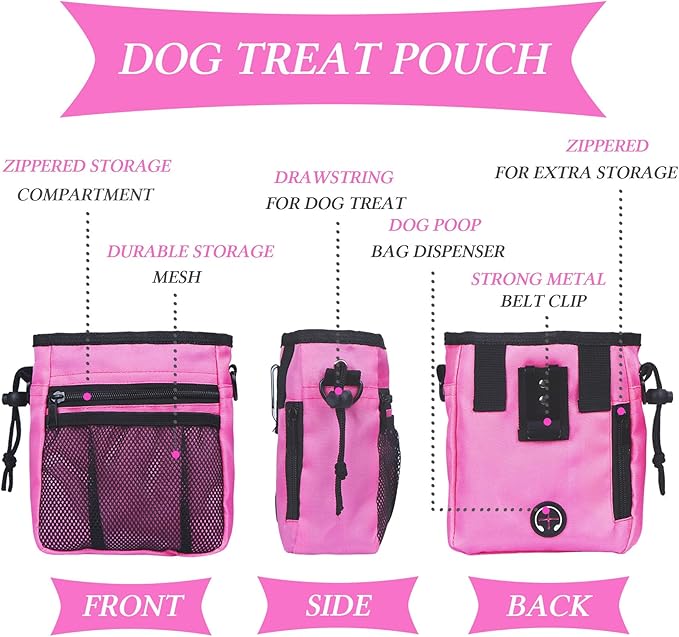 STMK Dog Treat Pouch Dog Clicker Training Kit, Dog Training Treat Pouch Dog Clicker for Training, 3 Ways to Wear Easily Carries Treat Pouches for Pet Training (Pink)
