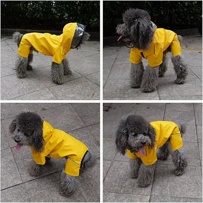 Four-Legged Full Coverage Waterproof Dog Raincoat with Reflective Features Pet Raincoats for Large Medium Small Dogs Yellow S
