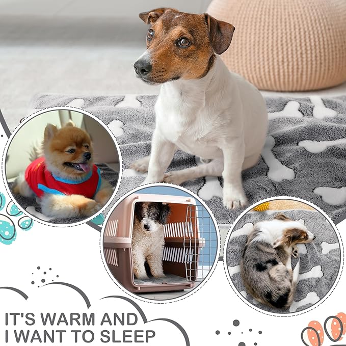 Reginary 4 Pcs Waterproof Guinea Pig Blankets Washable Small Animal Fleece Bedding Guinea Pig Cage Liners Reusable Training Pads Pet Pee Pad Sleep Mat for Hamster(Gray Bones,24 x 16 Inch)