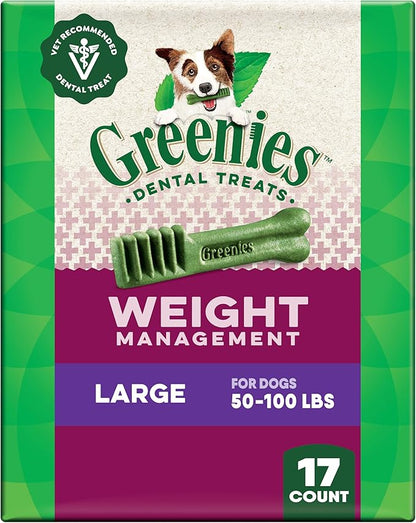 Greenies Veterinarian-Recommended Weight Management Adult Natural Dental Dog Treats Large Size, 27 oz. Pack, 17 Count
