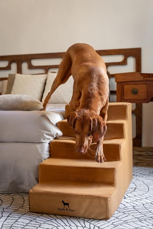 Noah & Paw Dog Stairs, Dog Ramp for Bed (20" Extra Wide) Pet Stairs for High Bed, Design to Fit Small and Large Breeds, Durable 5 Pet Steps for Couch (35 Foam Density) Leather Collection