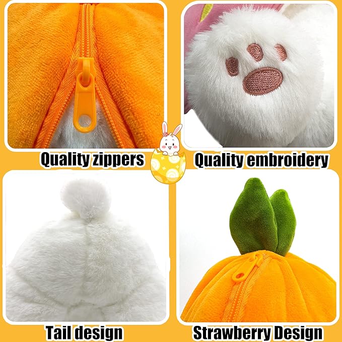 YOUBLEK Bunny Stuffed Animal,Carrot Reversible Cuddle Bunny Plush Doll with Zipper Cute Soft Rabbit Toys Pillow for Kids and Adults Easter Bunnies Plushies Gifts (Carrot, 13.80 inches)