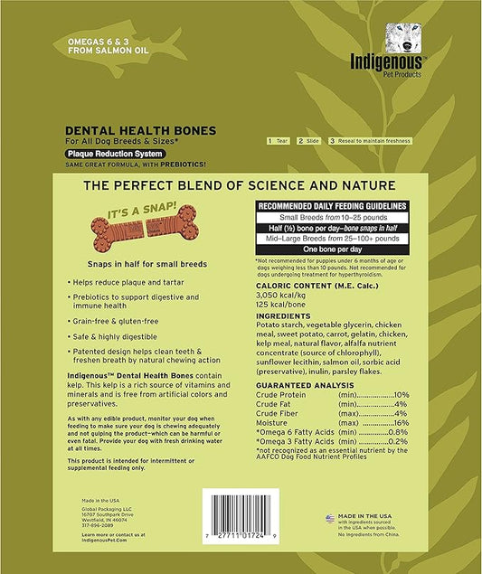 Indigenous Pet Dental Health Bones Regular – Original Fresh Breath (17 Ounce) | Grain-Free Dog Chews with Prebiotics & Omegas | Freshens Breath, Supports Digestive, Skin & Coat Health |