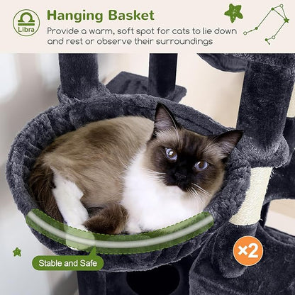 Globlazer Heavy Duty Cat Tree 78 inch Sturdy Cat Tower for 20lbs Large Adult Cats, Symmetrical Aesthetic Big Cat Tree with Extra Large Platform, 2 Scratching Boards, Z78, Dark Grey